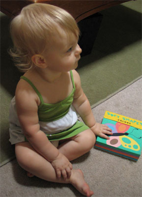 Taylor enjoys books that are about five pages long with spongy animal puzzle pieces to scatter about the room.